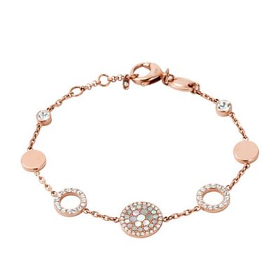 Ladies rose gold pearl disk station bracelet